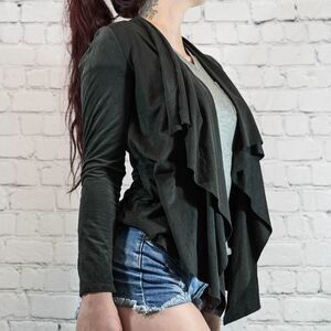 Les Amis Black Faux Suede Waterfall Cardigan